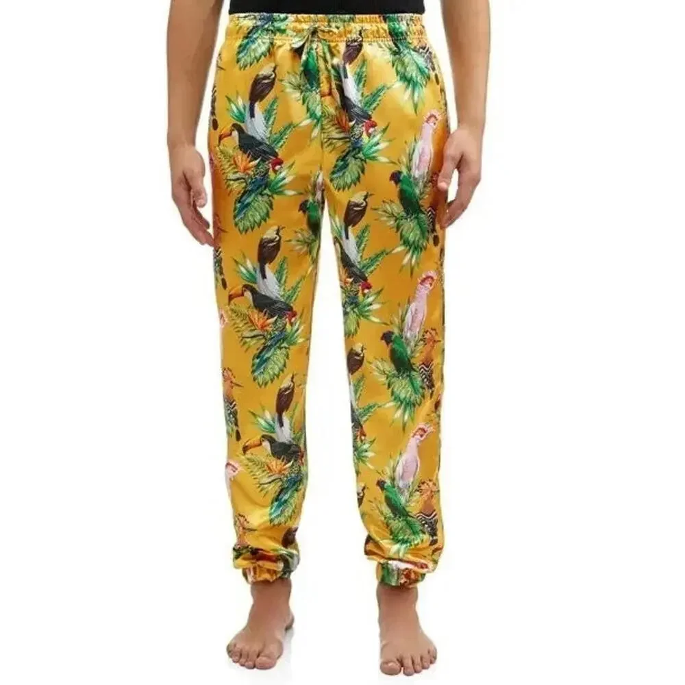 ME Bird of Paradise Pajama Lounge Jogger Pant GOLD Floral Tropical Summer Men XL